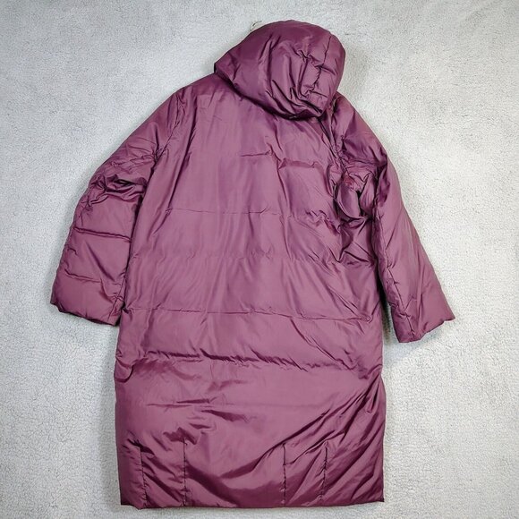 Eileen Fisher Coat Womens Large Maroon Down Parka Hooded Winter Oversized Preppy - Picture 3 of 15